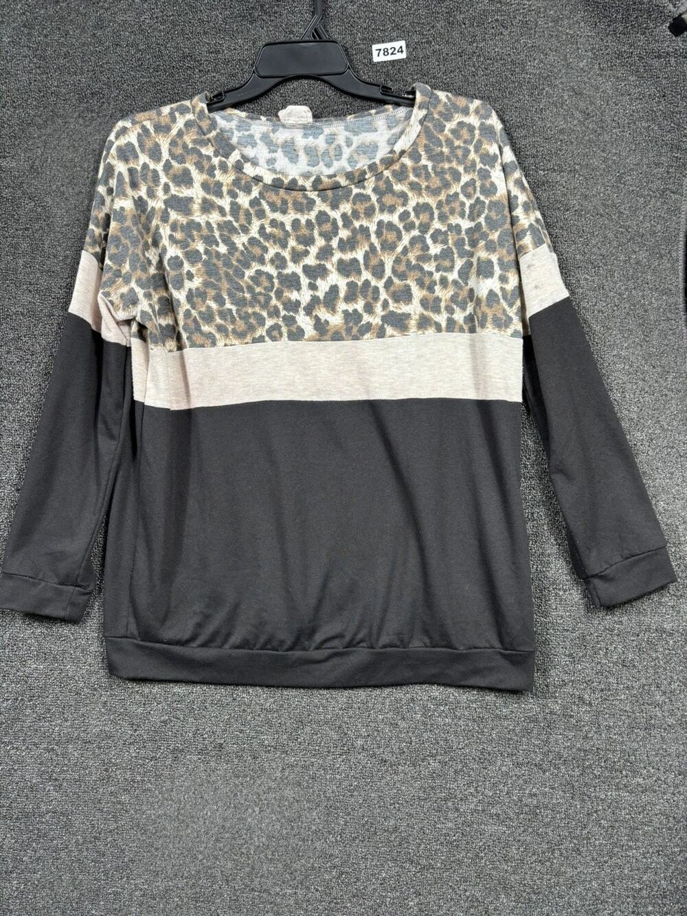 Bibi Color Block Animal Print Top Womens Size L Multicolor Soft Pullover